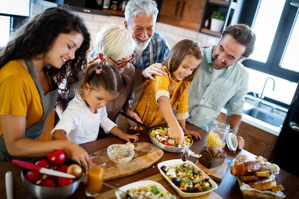 Portrait Happy Family Cooking Kitchen Home — Stock Photo, Image