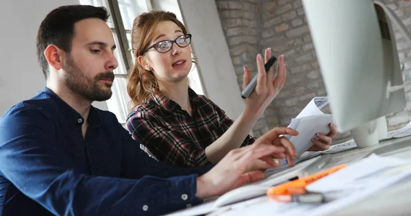 Portrait Young Attactive Designers Working Computer — Stock Photo, Image