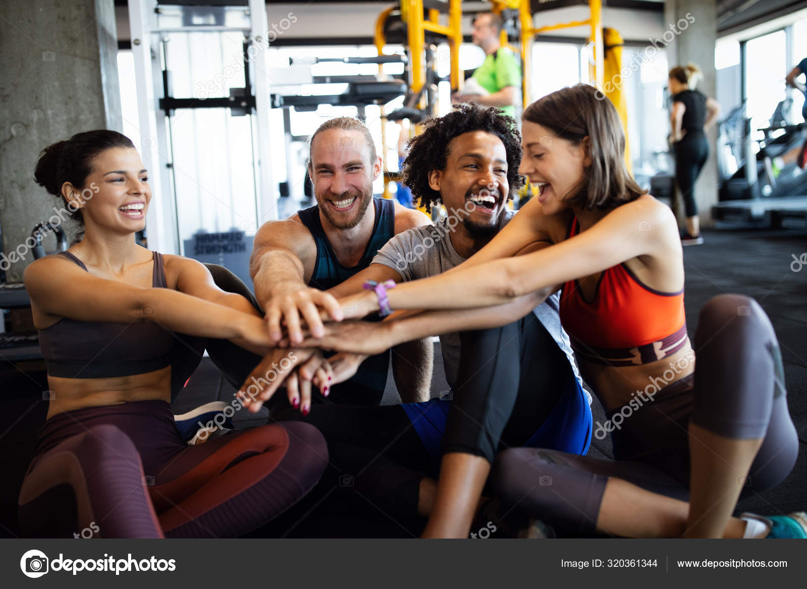 Happy Fit People Exercising Working Out Gym Stay Healthy Together