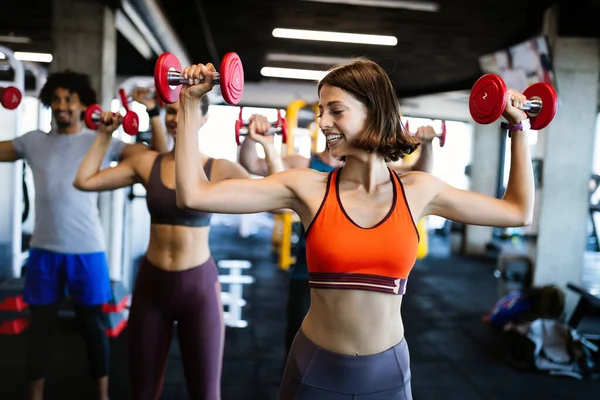 Fitness Idrott Träning Och Livsstil Koncept Grupp Passform Personer Som — Stockfoto