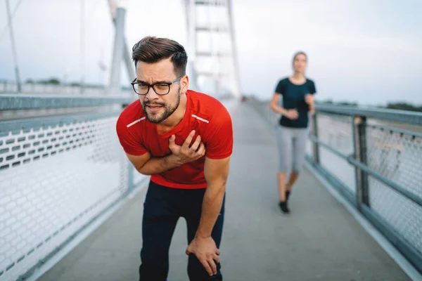 Sport Fit Young Man Having Pain Heart Area — Stock Photo, Image