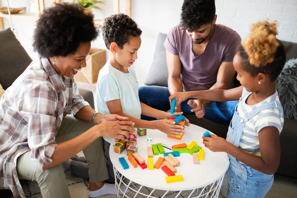 Portrait African American Family Playing Game Home — Stock Photo, Image