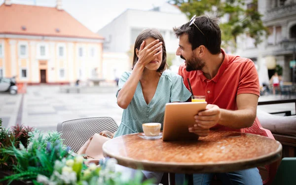 Loving Couple Having Fun Date Cafe Outdoor — Stock Photo, Image