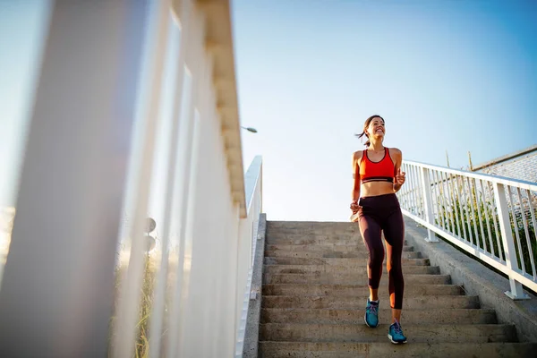 Glückliche Junge Fitte Frau Beim Sport Freien Gesund Leben — Stockfoto