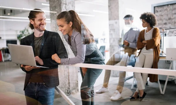 Empresa Sucesso Com Trabalhadores Felizes Conceito Escritório Trabalho Equipe Reunião — Fotografia de Stock