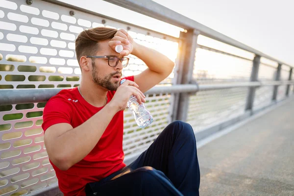 Tired Exhausted Man Runner Sweating Cardio Workout Running Male Adult — Stock Photo, Image