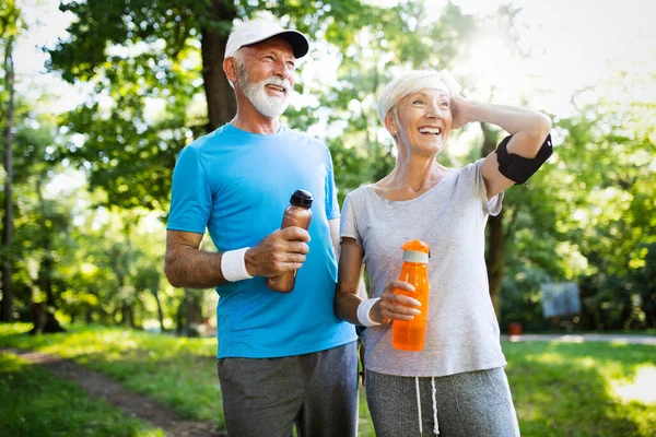 Fitness Deporte Personas Ejercicio Concepto Estilo Vida Pareja Madura Corriendo — Foto de Stock