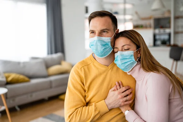 Home Isolation Coronavirus Quarantine Man Woman Wearing Face Mask Coronavirus — Stock Photo, Image