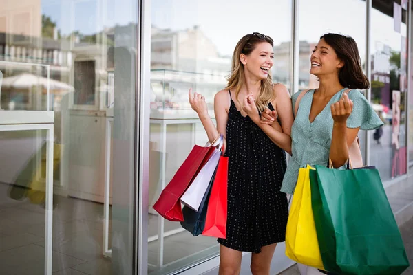 Shopping Sale Happy People Tourism Concept Beautiful Girls Shopping Bags — Stock Photo, Image