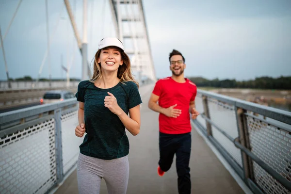 Beautiful Couple Jogging Nature Living Healthy — Stock Photo, Image