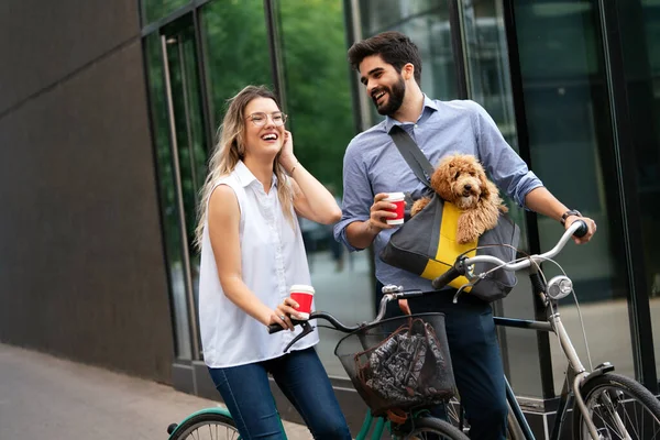 Summer, bikes, love, couple, relationship and dating concept. Couple with bicycles in the city