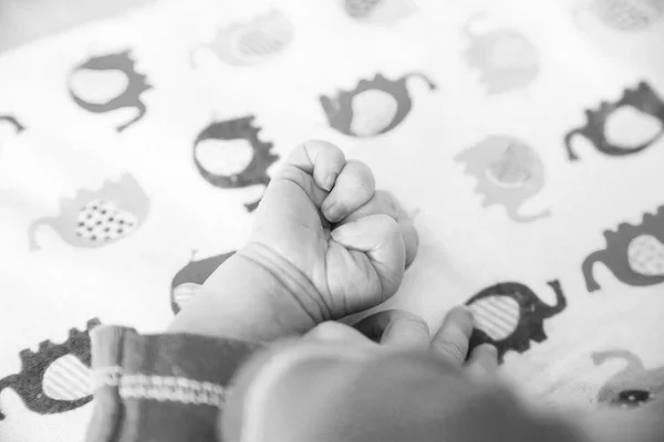 La mano de un bebé recién nacido se sujeta con un puño . —  Fotos de Stock