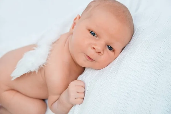 Een pasgeboren baby met engel vleugels. — Stockfoto