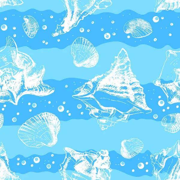 Fondo de patrón sin costura de conchas marinas . — Archivo Imágenes Vectoriales