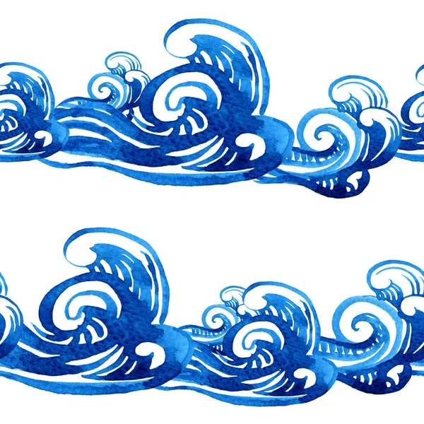 Endless watercolor background, seamless pattern with swirls and waves of the sea. — Stock Photo, Image