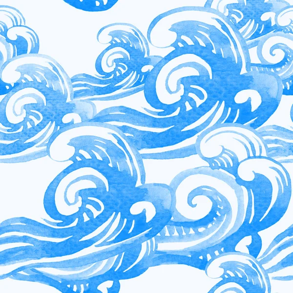 Endless watercolor background, seamless pattern with swirls and waves of the sea. — Stock Photo, Image