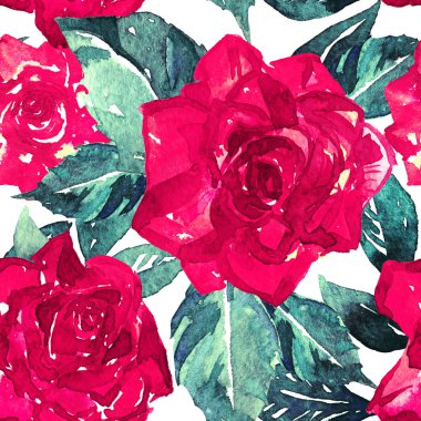 Seamless modeli içinde suluboya boyalı gül.