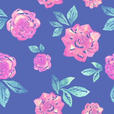 Seamless modeli içinde suluboya boyalı gül.