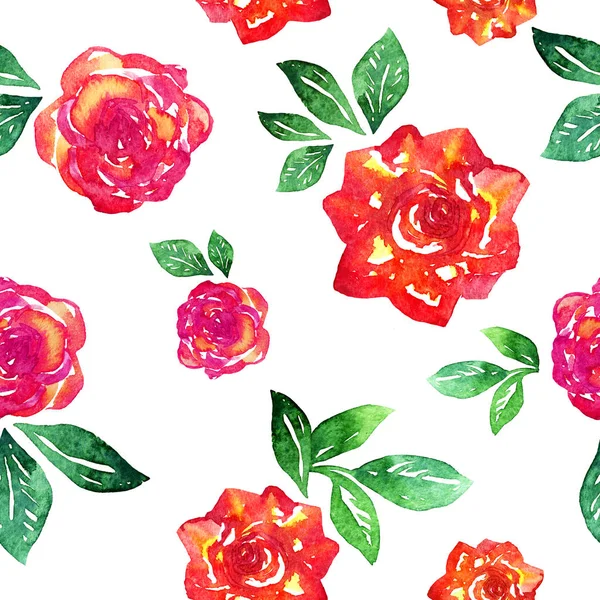 Seamless Pattern Roses Painted Watercolor — Stock Photo, Image