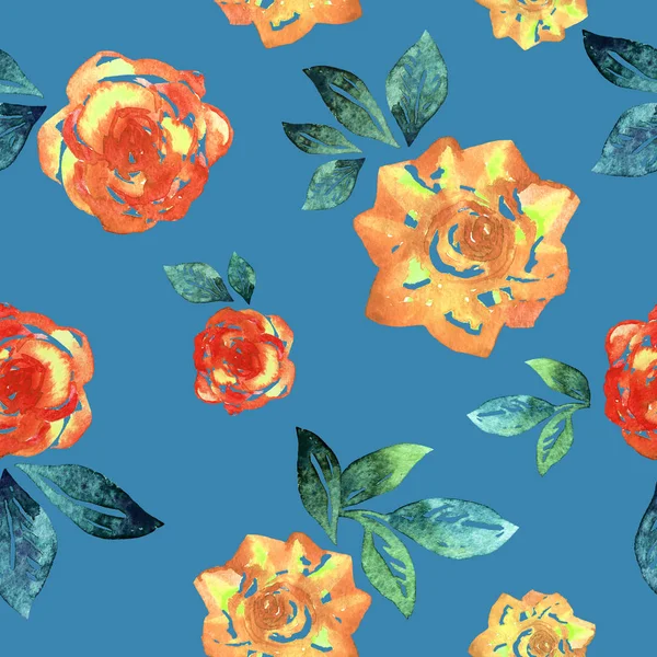 Seamless pattern of roses painted in watercolor.