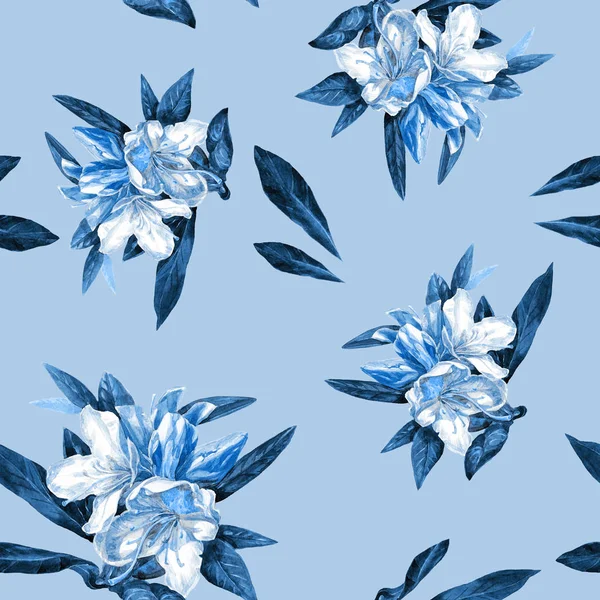 Nahtloser Hintergrund Der Blumen Azaleen Gemaltes Aquarell — Stockfoto