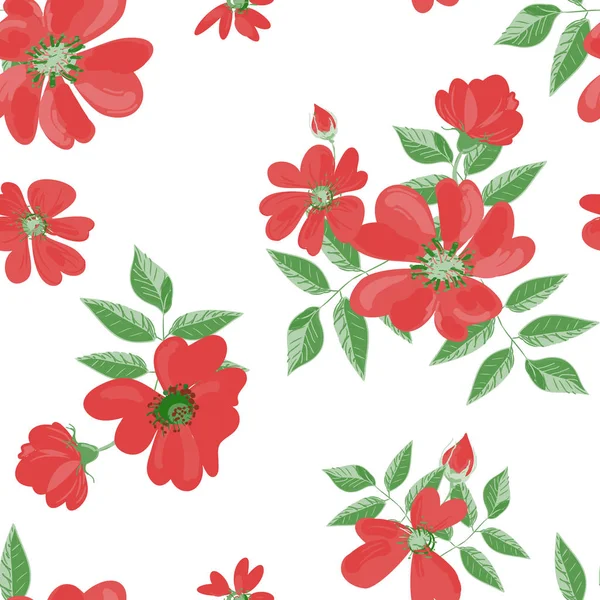 野生玫瑰花的矢量无缝模式 — 图库矢量图片