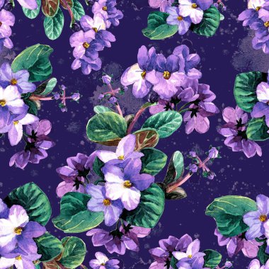 Suluboya Menekşe çiçek seamless modeli.