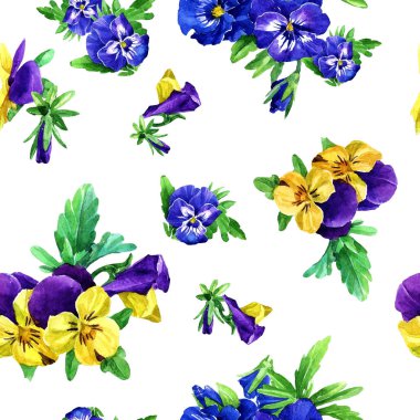 Suluboya Menekşe çiçek seamless modeli.