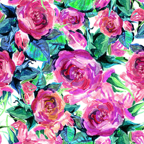 Seamless pattern of painted roses.