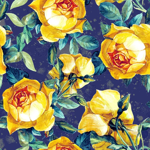 Blumen Gelbe Rosen Nahtloses Muster Aquarell Gemalt — Stockfoto