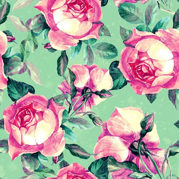 Patrón Floral Rosa Sin Costuras Pintado Con Acuarelas — Foto de Stock