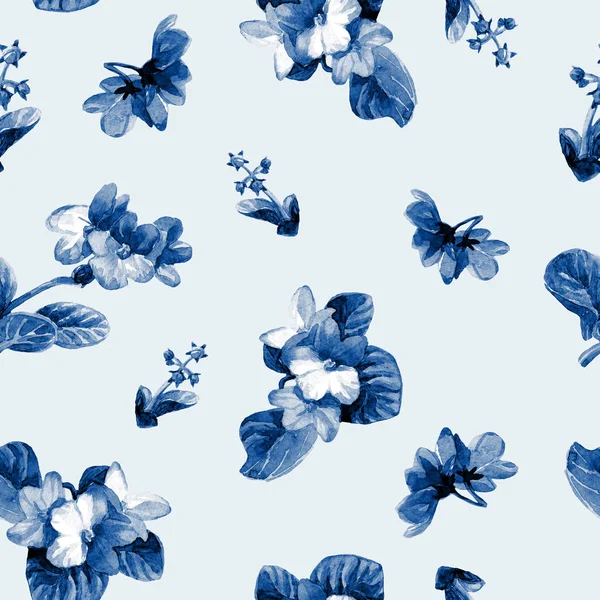 Nahtlose Muster Von Aquarell Saintpaulia Blumen — Stockfoto