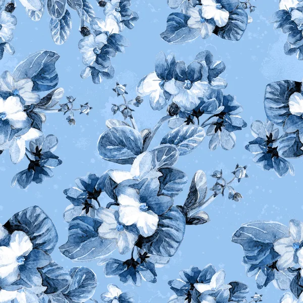 Nahtlose Muster Von Aquarell Saintpaulia Blumen — Stockfoto
