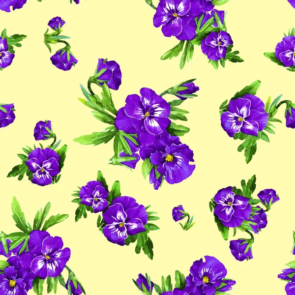 Seamless Pattern Watercolor Violet Flowers — Stock Photo, Image