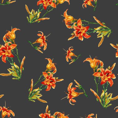 Zambak seamless modeli içinde suluboya boyalı.