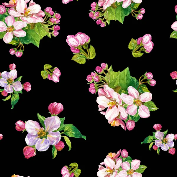 苹果树开花枝的水彩无缝图案 — 图库照片