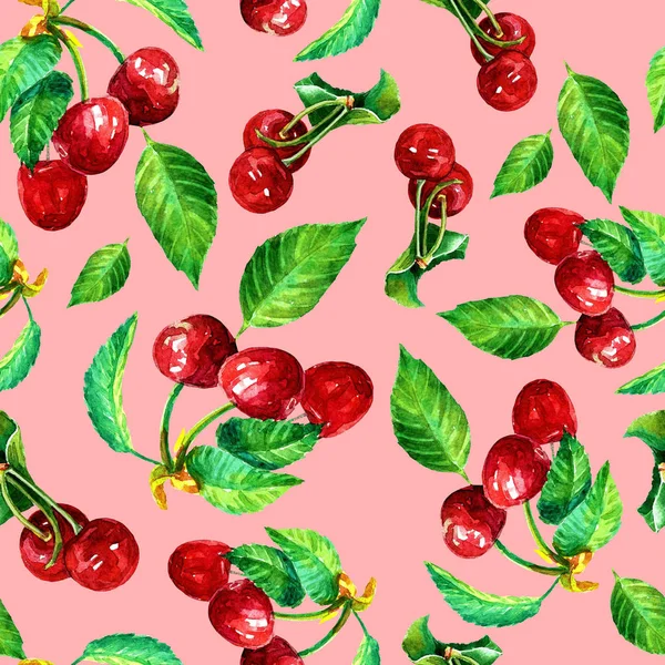 Watercolor Seamless Pattern Cherry Berries — Stock Photo, Image