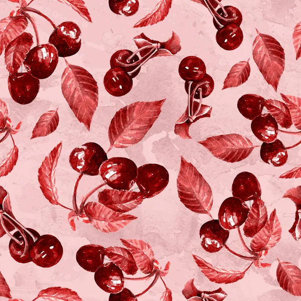 Watercolor Seamless Pattern Cherry Berries — Stock Photo, Image