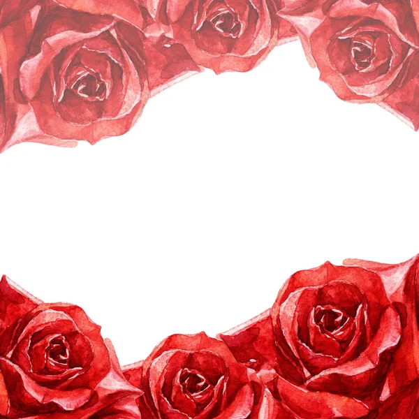 Frame of red roses watercolor isolated on white background.