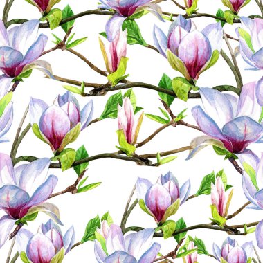 Manolya çiçek ile sulu boya Dikişsiz desen.