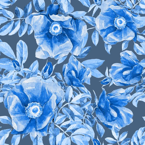 Watercolour Repeating Pattern Flowers Wild Rose — Stock Photo, Image