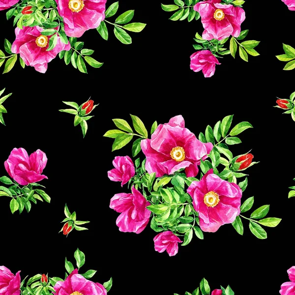 Aquarell Wiederholt Muster Von Blumen Der Wildrose — Stockfoto