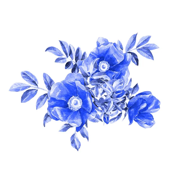 Bouquet Von Aquarell Hagebuttenblüten Isoliert Auf Weißem Hintergrund — Stockfoto