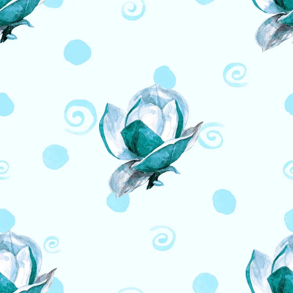 マグノリアの花の水彩画のシームレスなパターン — ストック写真
