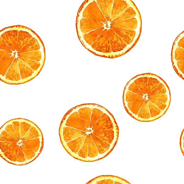 Aquarell Nahtloses Muster Geschnittener Orangen Aquarell Gemalt — Stockfoto