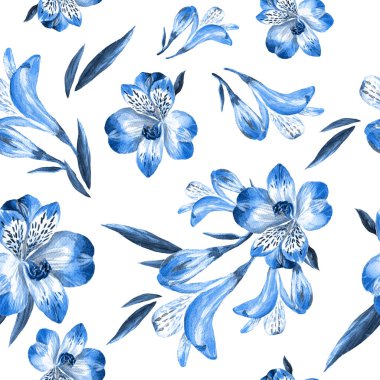 Suluboya boyalı Alstroemeria seamless modeli.