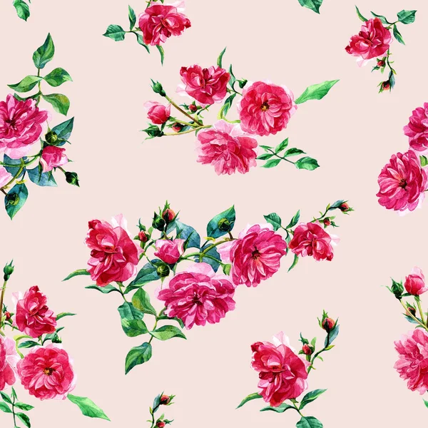 Seamless pattern of large roses painted in watercolor.