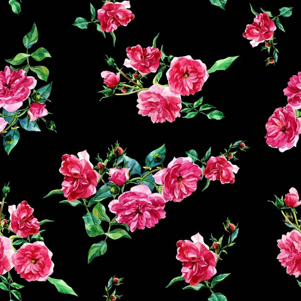 水彩画的大玫瑰无缝图案 — 图库照片