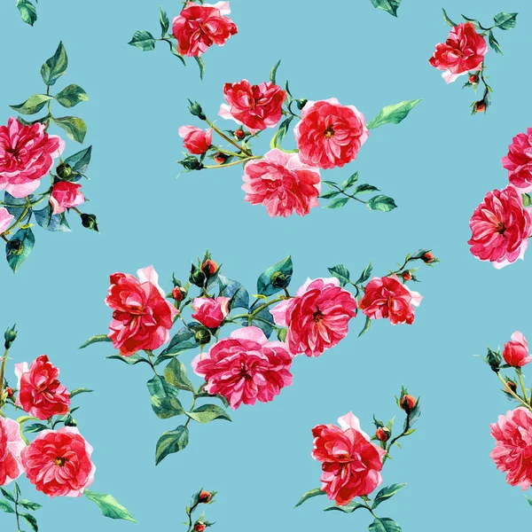 Nahtloses Muster Großer Rosen Aquarell Gemalt — Stockfoto