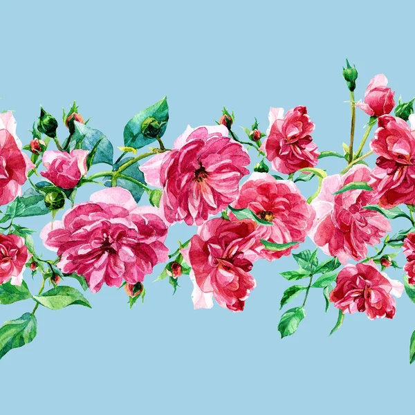 Бесшовный Узор Больших Роз Окрашенных Акварель — стоковое фото